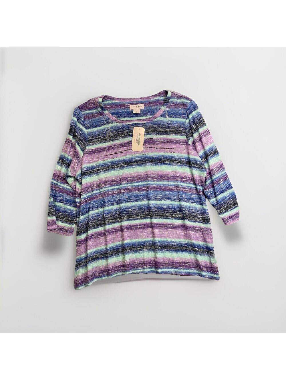 New Allison Daley Stripe Print Keyhole Neck Knit Top purple blue 1x‎